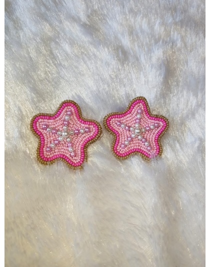 Handmade pink star pearl earring