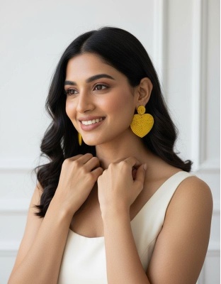 Handmade yellow color heart earring