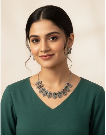 Silver plated Laxmi design latest necklace set