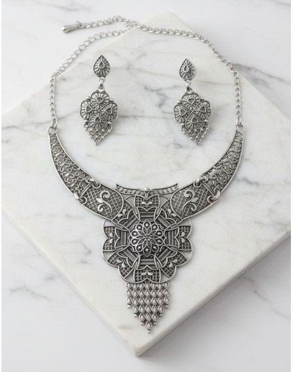 Bollywood Oxidized Silver Plated necklace set