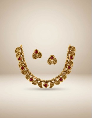 Latest leaf design necklace set with maroon stone