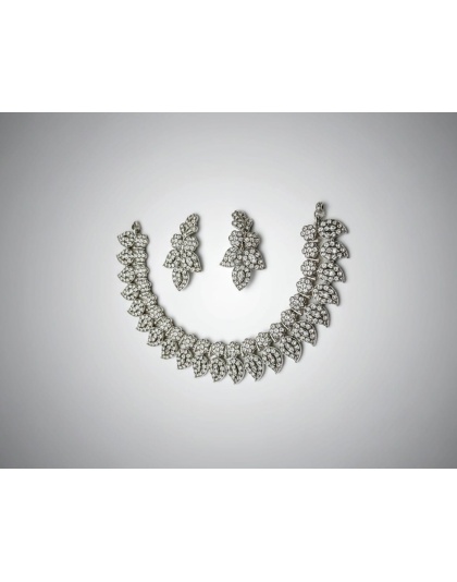 Silver plated white stone jewellery set